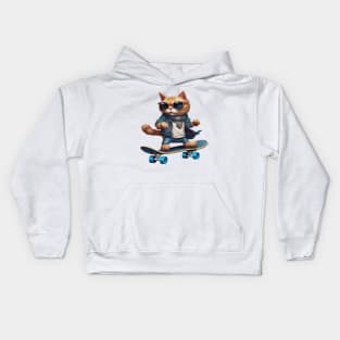 a cat riding a skateboard wearing sunglasses Kids Hoodie